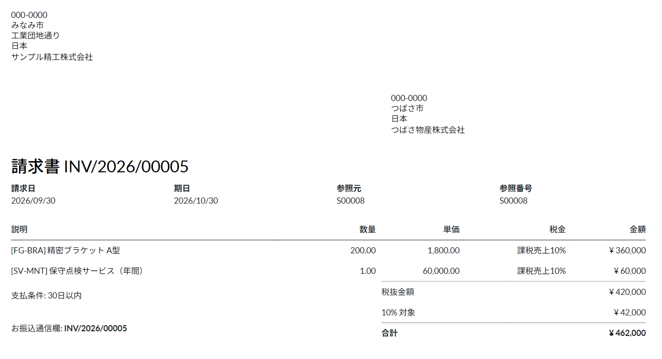 Odoo 19 Community の標準の請求書